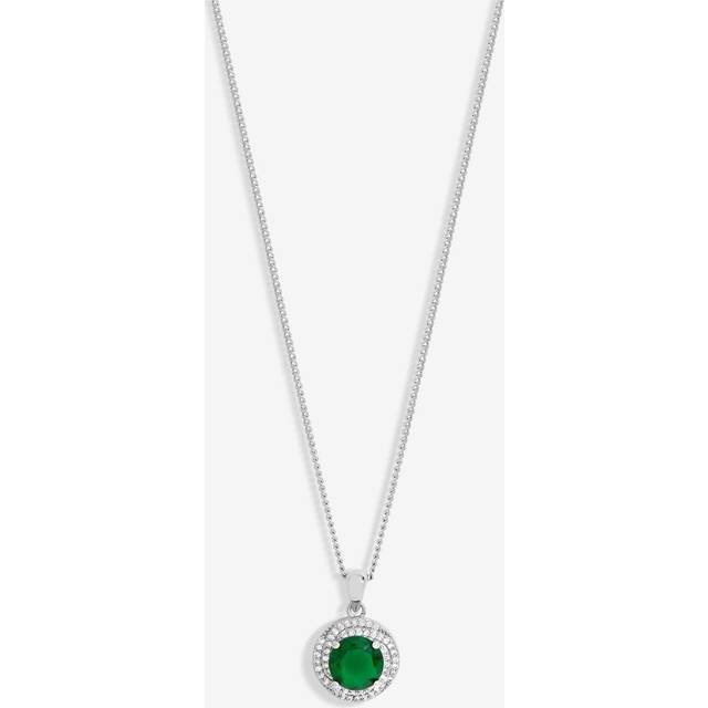 Jon Richard Cubic Zirconia and Emerald Halo Pendant, Silver