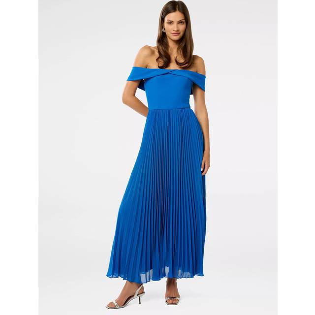 Forever New Louise Off Shoulder Pleated Midi Dress, Cobalt Blue