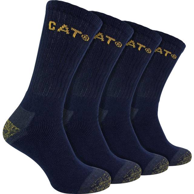 (6-9 UK, Navy) CAT - Mens 4 Pack Premium Cotton Work Socks
