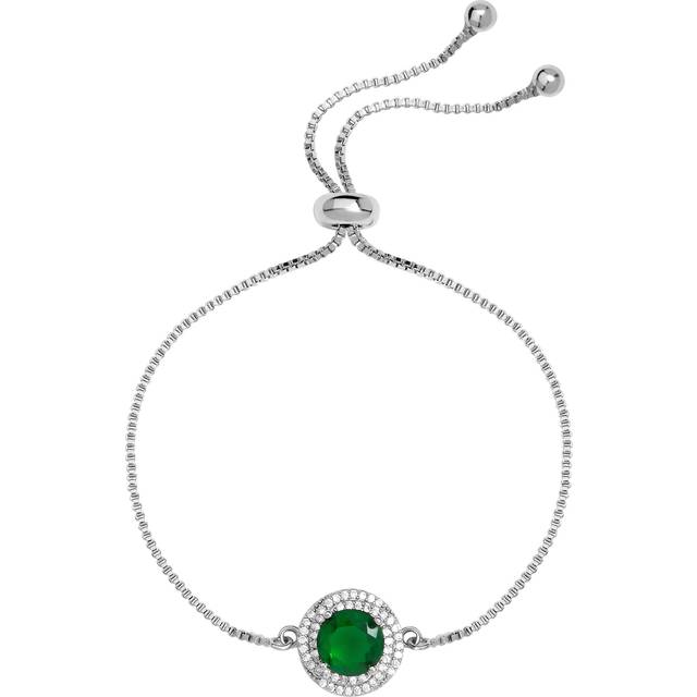 Rhodium Plated Cubic Zirconia Emerald Halo Toggle Bracelet - Gift Boxed - Silver - One Size