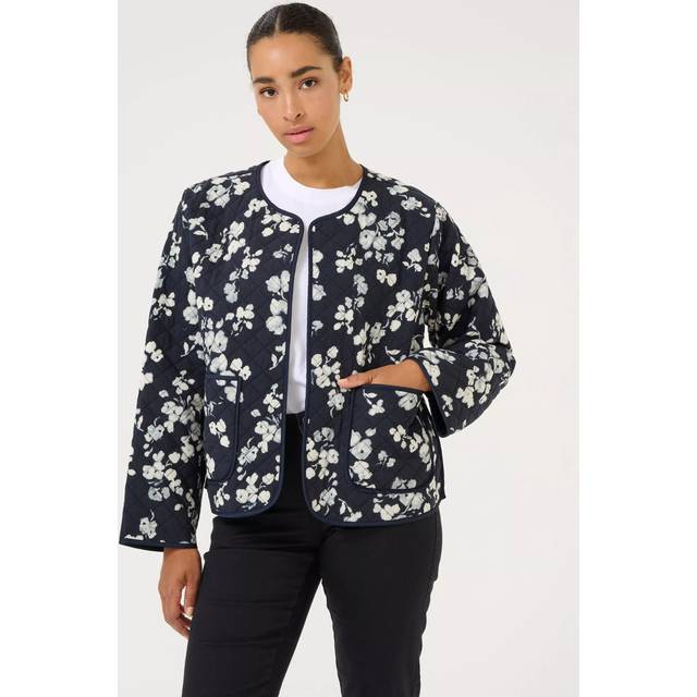 Kaffe, Light Jackets, female, Black, S, Quilted Jacket Marine Flower Style