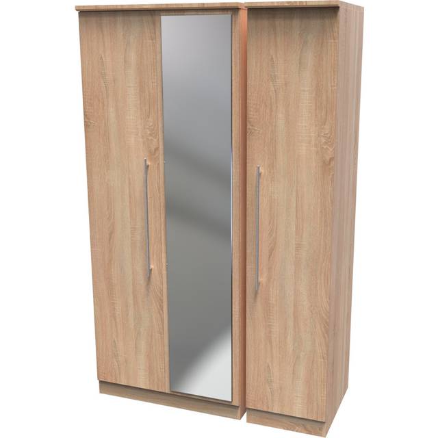 Sherwood Triple Mirror Wardrobe in Bardolino Oak (Ready Assembled) - Satin (182cm H X 111cm W X 53cm D)