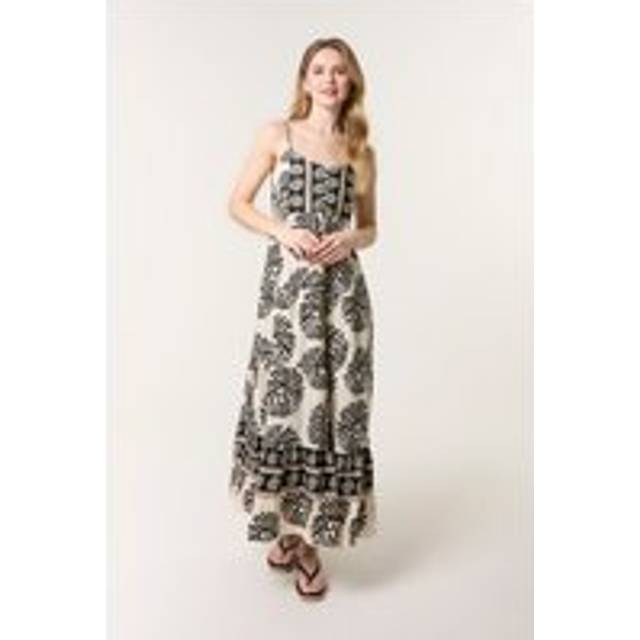 Blue Vanilla Black Abstract Strappy Button Front Maxi Dress - m
