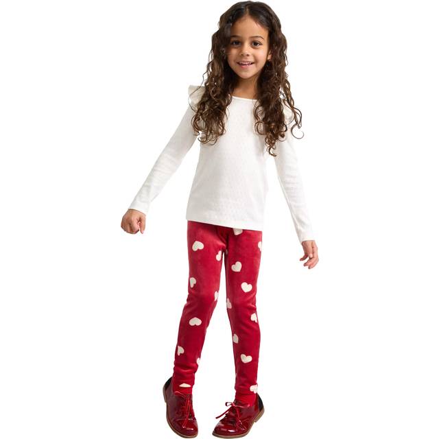 LINDEX Leggings Velour Aop Hearts |Röd |98