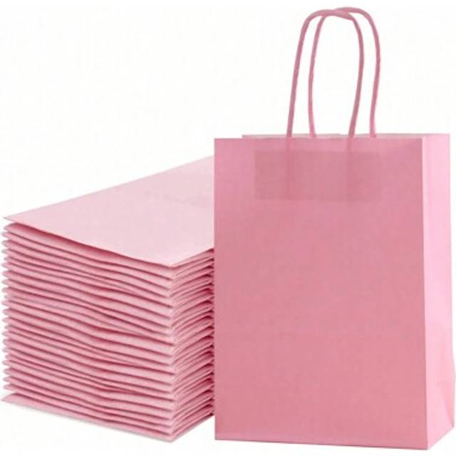 SHEIN 24pcs Medium Size 16x22x8cm Pink Kraft Paper Bags, Reusable Gift Bags For Birthday, Party, Wedding And Friends Valentine&#39;s Day, Valentines Wedding, Bi