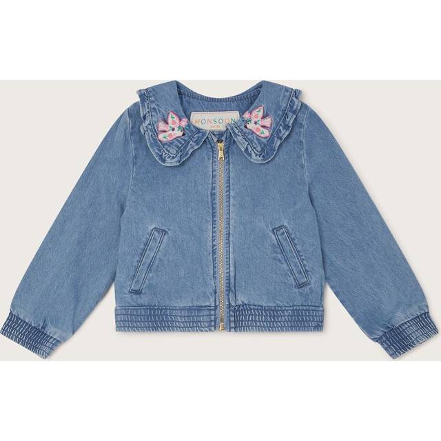 Monsoon Kids' Denim Embroidered Bomber Jacket, Blue