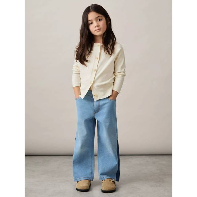 Reiss Kids' Ottie Cotton Crew Neck Cardigan, Ivory