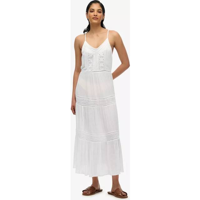 Superdry for woman. W8011908A Ibiza long white strapless dress (M), Casual, Viscose, Sleeveless / Straps