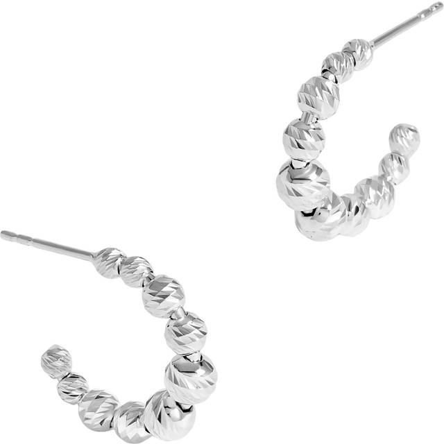 Sterling Silver 925 Polished And Beaded Hoop Earrings - One Size