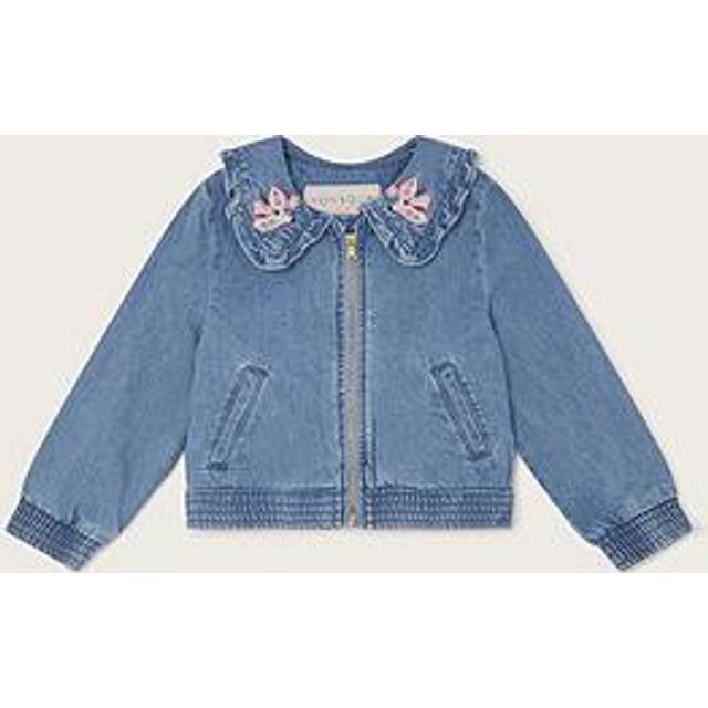 Monsoon Girls Embroidered Denim Bomber Jacket - Blue, Blue, Size 3-4 Years - 3-4 YEARS