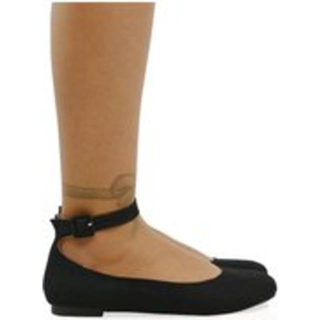 'Kimmie' Flat Ballerina Pump Shoes with Ankle Strap - Jet Black - 5