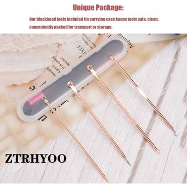 SHEIN **&#34;4-Piece Rose Blackhead Remover Kit â Pimple Popper Tool, Blemish & Whitehead Extractor, Acne Treatment For Face & Nose (With Case)&#34;**