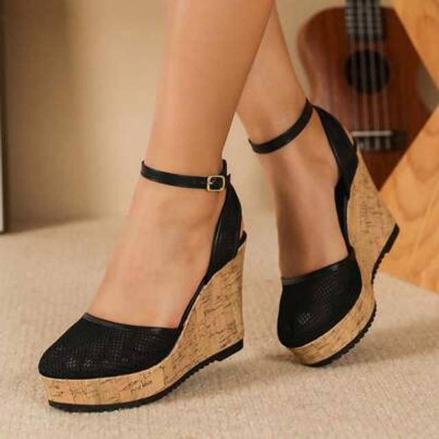 SHEIN 2025 New Style Women Summer Comfortable Platform Wedge Sandals With Ankle Strap, Fashion Daily Commute Party High Heel Slip On Sandals/Mules
