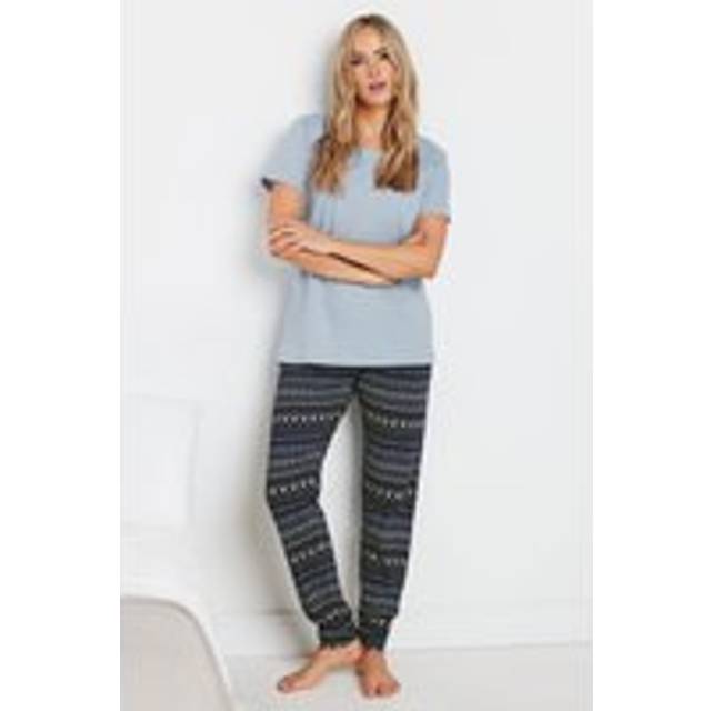 Lts Tall Navy Blue Fairisle Print Short Sleeve Pyjama Set 22-24 Lts | Tall Women's Pyjama Sets