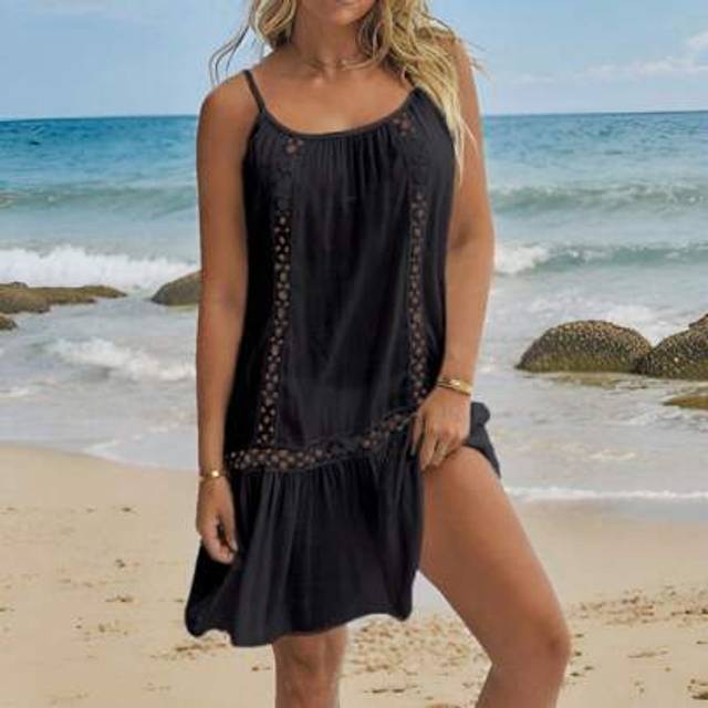 Swim Vcay Women Springbreak Beach Ruffle Hem Spaghetti Strap Cover Up Dress