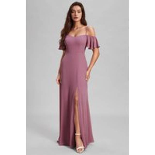 Elegant Spring Sweetheart Neck Backless Slit Split Thigh Flowy Chiffon Bridesmaid Dresse - Dusty Pink - 12