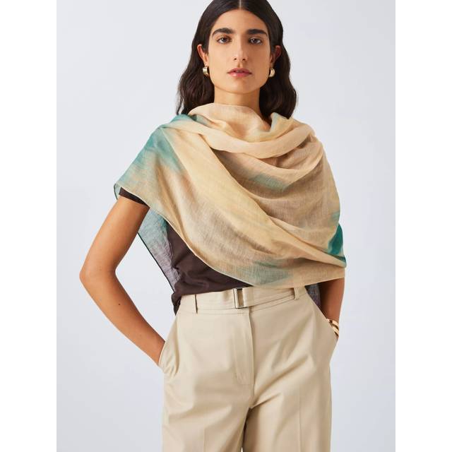 John Lewis Linen Blend Ombre Scarf, Green/Multi
