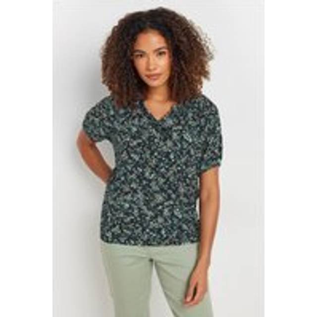 M&Co Black Floral Tie Neck Blouse 14 M&Co Womens