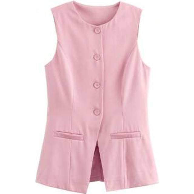 SHEIN Women&#39;s Summer Sleeveless Vest Casual Round Neck Solid Color Faux Pocket Top Waistcoat