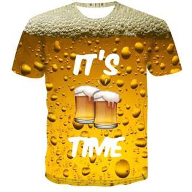 SHEIN Men&#39;s Beer Print Round Neck Short Sleeve Casual T-Shirt