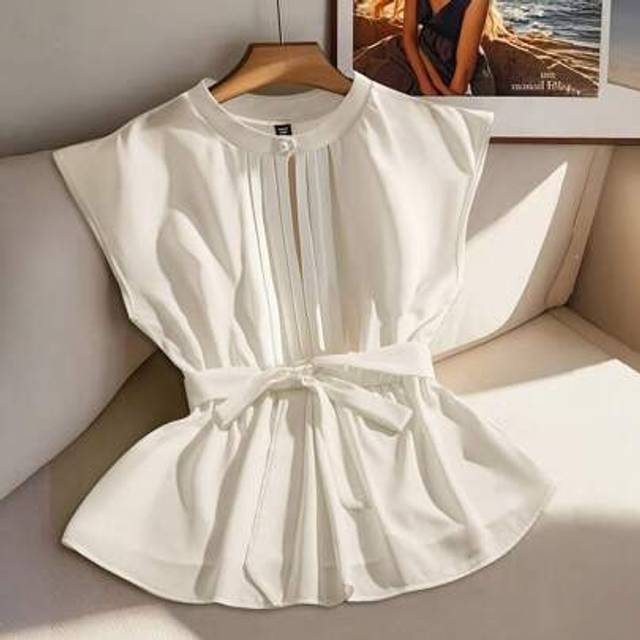 Franclia Plus Size Solid Color Ruffle Hem Elegant Office Blouse