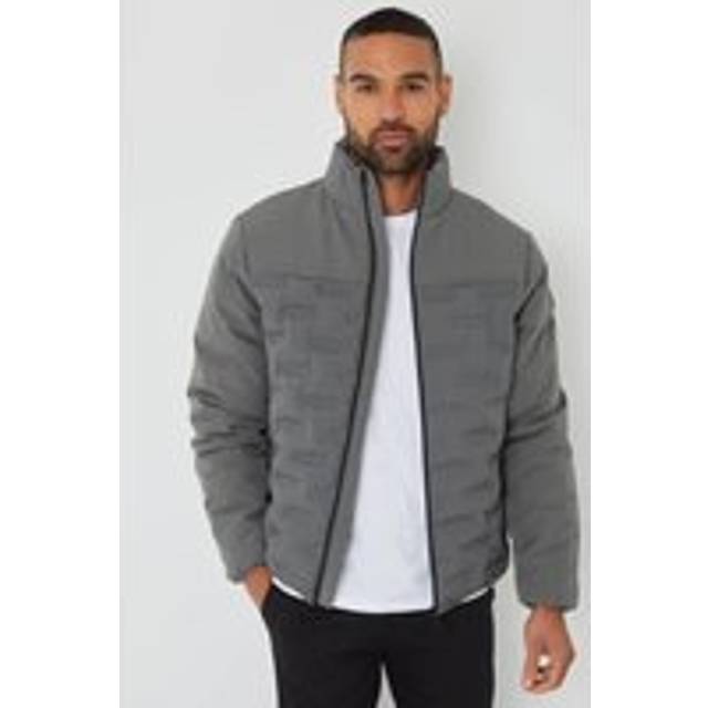 Quilted Panel Funnel Neck Jacket - Grey - M