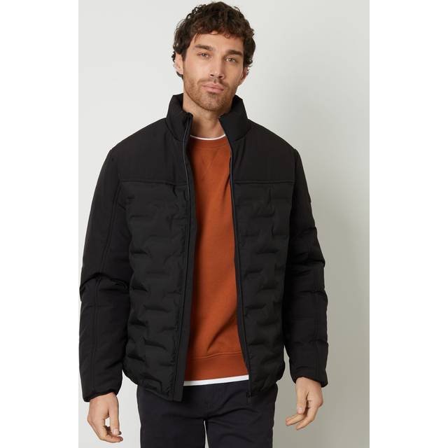Quilted Panel Funnel Neck Jacket - Black - M