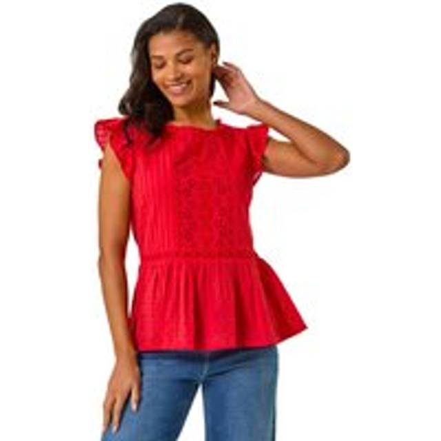 Roman Red Broderie Anglaise Frill Sleeve Top - Size 20