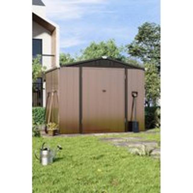 Lockable Galvanized Steel Apex Garden Storage Shed - Brown - One Size