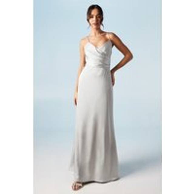 Cami Wrap Twist Back Satin Bridesmaids Maxi Dress - Sage - 10