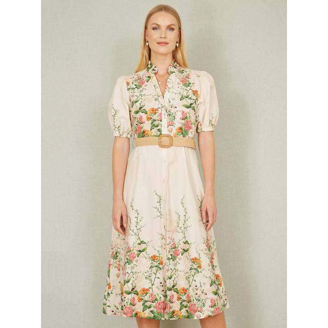 Yumi Floral Placement Shirt Dress, Beige