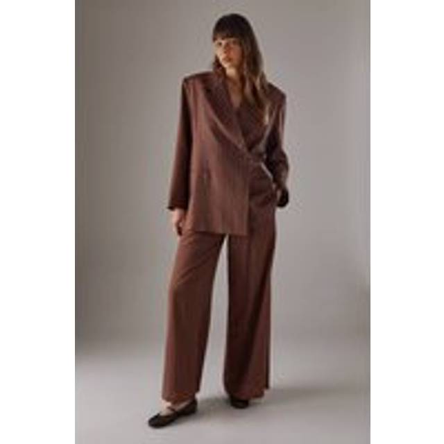Womens Linen Look Pinstripe Tailored Trousers - chocolate - Chocolate - 16