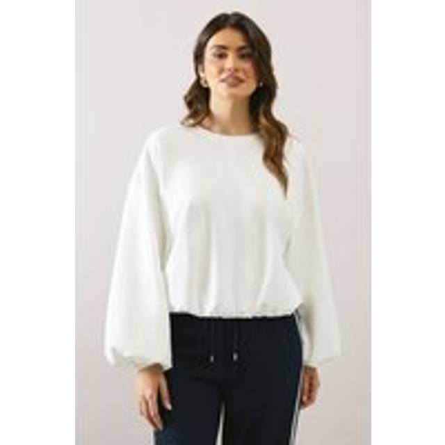 Womens Bubble Hem Jersey Top - White - 18