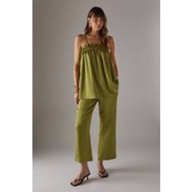 Womens Crushed Satin Kickflare Cropped Trousers - Green - 14