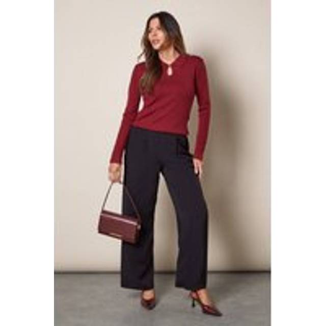 Womens Pull on Wide Leg Trousers - Black - 12