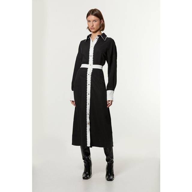 Scallop Trim Twill Woven Shirt Dress - Mono