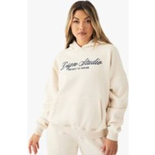 Womens Dsgn Studio Embroidered Script Oversized Hoodie - White - S, White