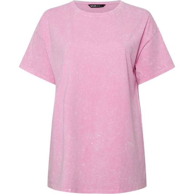 Yours Curve Pink Acid Wash 'Brunch Club' Back Print Tshirt, Women's Curve & Plus Size, Yours - 20