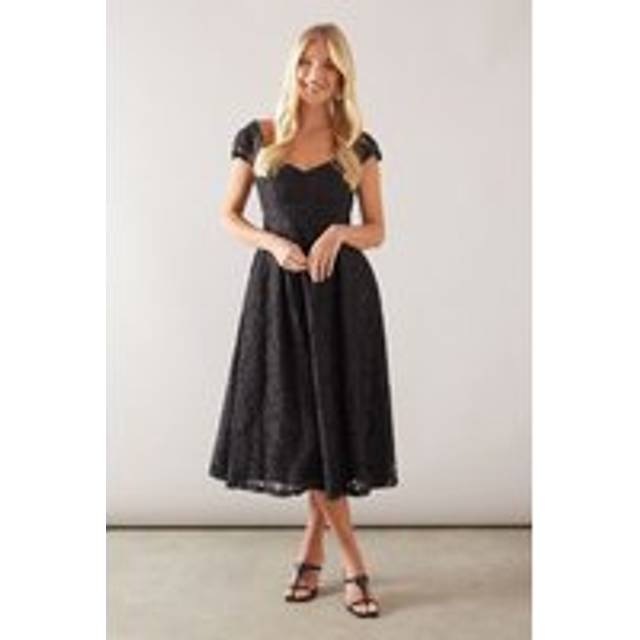 Womens Petite Lace Sweetheart Neck Midaxi Dress - Black - 14