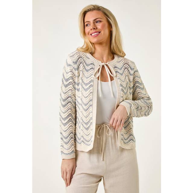 Petite Metallic Wave Knit Cardigan - Silver - 14
