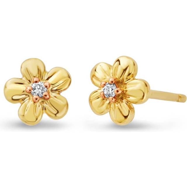 Nature's Wonder 9ct Solid Gold Forget-Me-Not Stud Earrings with Diamonds