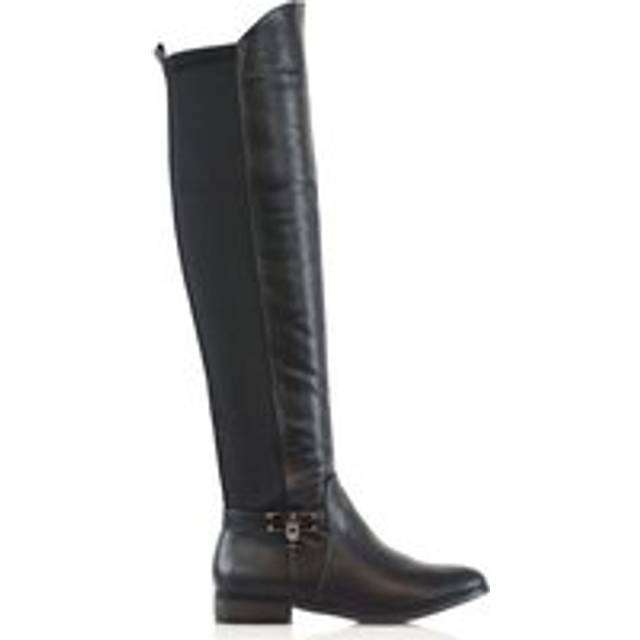 'Bella' Flat Elasticated Over The Knee Boots With Zip Fastening - Black - 3