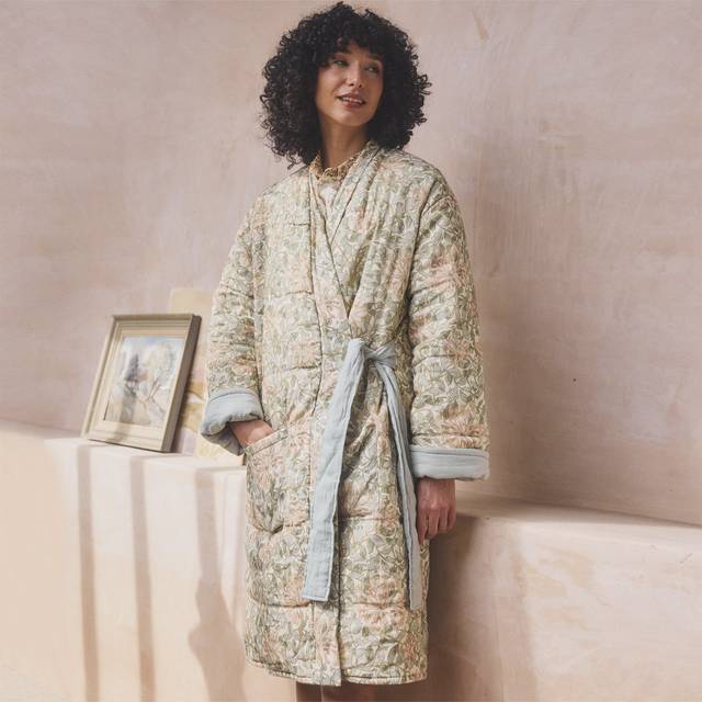 Piglet in Bed Soft Sage Honeysuckle Linen Housecoat  - Multi, L/XL