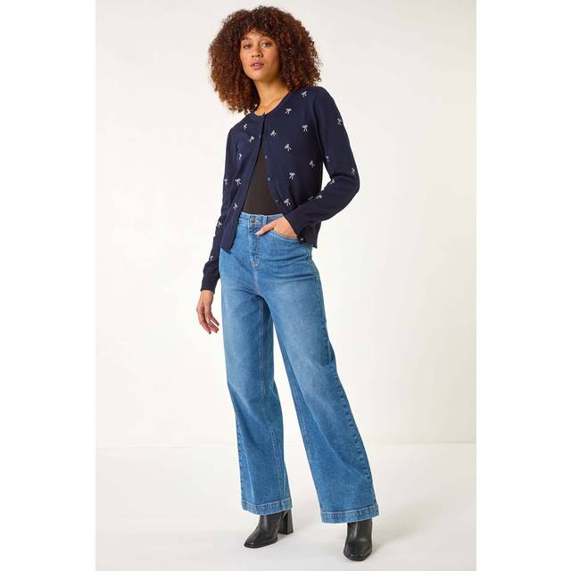 Bow Embroidered Cardigan - Navy - 16