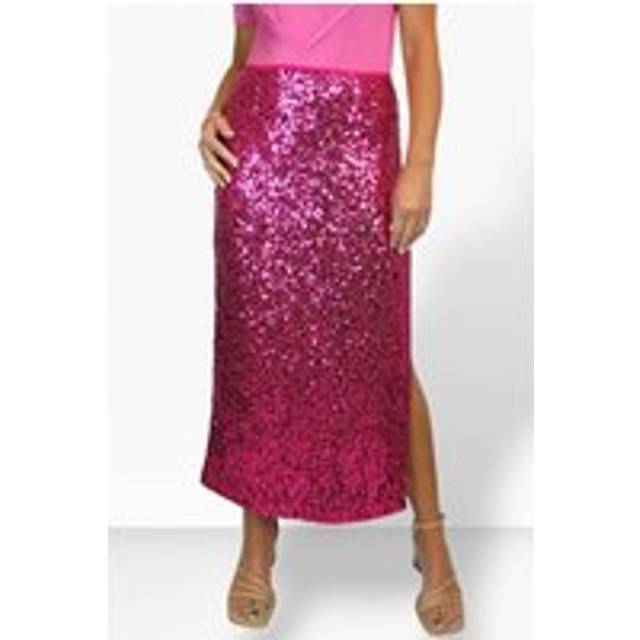 Sequin Maxi Skirt with Side Slit - Pink - 16-18