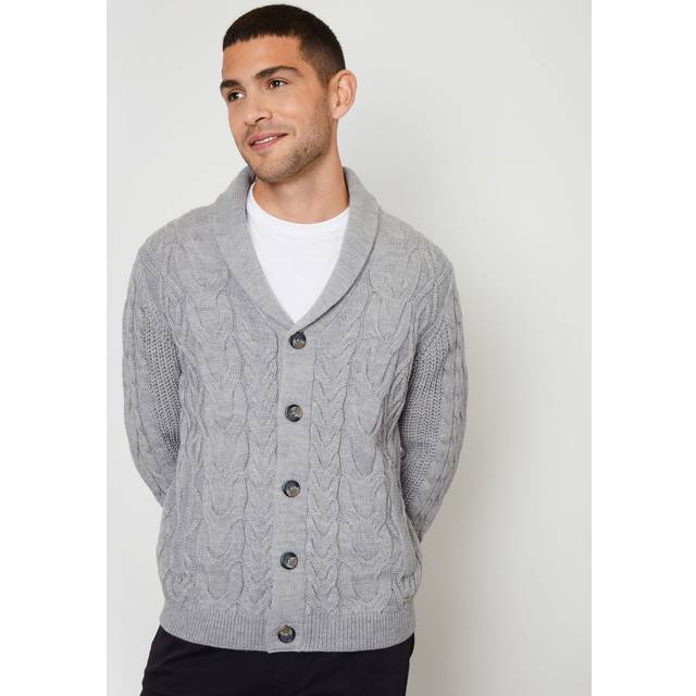 'Finchley' Cable Knit Shawl Collar Cardigan With Wool - Grey - M