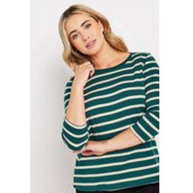 M&Co Green Striped Slash Neck Cotton Tshirt 22-24 M&Co Womens