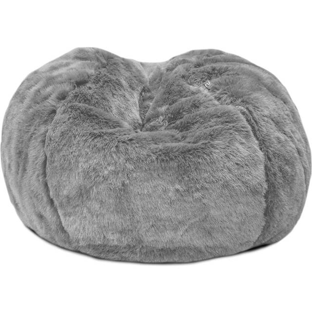 Mini Faux Fur Beanbag And Footstool Bundle - Grey (Medium)