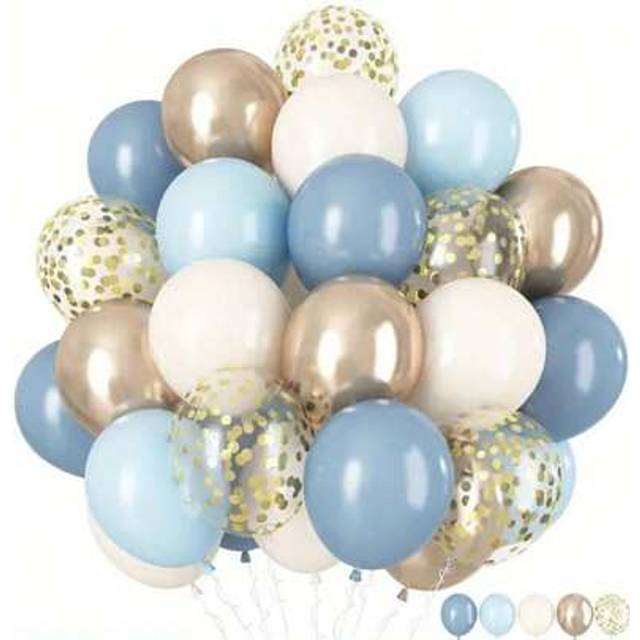 SHEIN 50pcs/Set Mixed Color Latex Balloons, Light Blue, Sand White And Gold Confetti, Suitable For Baby Christening, Wedding, Birthday, Bridal, Boho DIY Dec