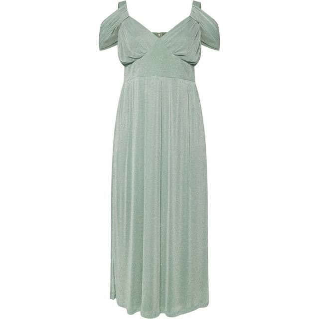 YOURS LONDON Curve Sage Green Metallic Cold Shoulder Maxi Mesh Dress - 22